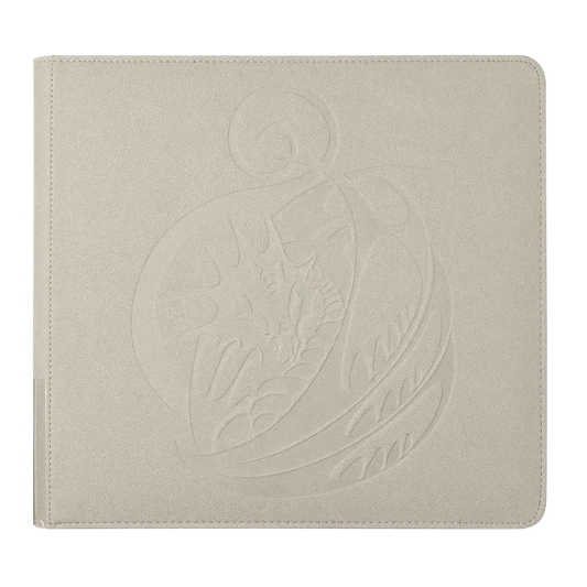 Dragon Shield Binder Zipster XL in Ashen White with embossed dragon design and durable Dragon Skin cover for secure card storage.