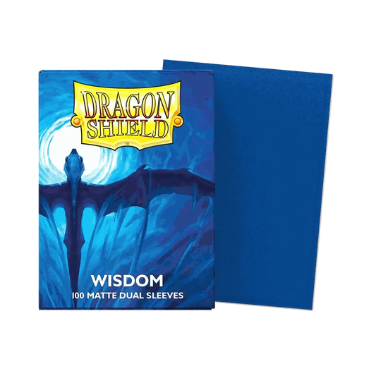 Dragon Shield Dual Matte Sleeves Wisdom 100 pack with textured matte back and transparent front for TCG cards protection.
