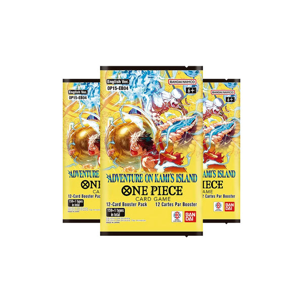 One Piece Card Game OP15 Adventure on Kami's Island English booster pack with 12 cards.