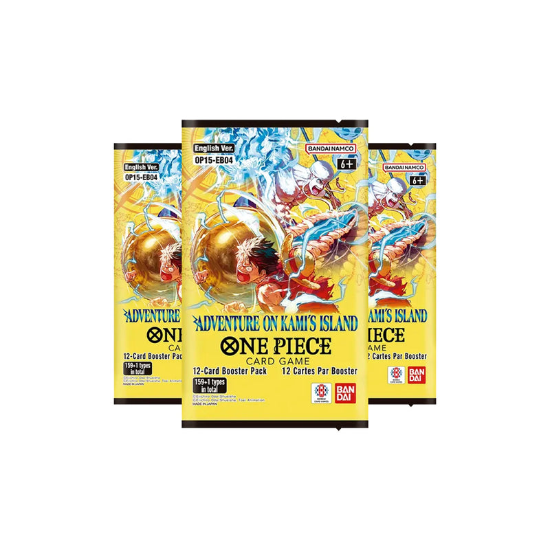 One Piece Card Game OP15 Adventure on Kami's Island English booster pack with 12 cards.