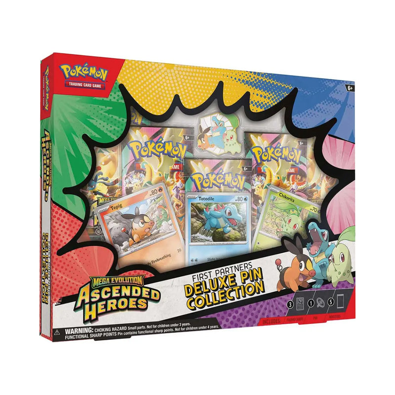 Pokemon Ascended Heroes Mega Evolution First Partners Deluxe Pin Collection box set.